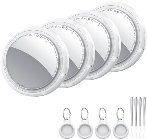 Air Tracker Tag Schlüsselfinder 4er Pack, Koffer Tracker Kompatibel mit Apple Wo ist? APP (Nur iOS), Bluetooth Key Finder für Gepäck/Taschen/Brieftasche, Smart KeyFinder, Austauschbarer Akku, Weiß