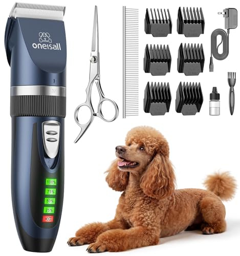 oneisall Cortadora de pelo silenciosa para perros, batería 2000mAh autonomía 4h, cortadora para gatos y pelaje denso, maquinilla cortapelo mascotas, afeitadora canina para pelo largo (Azul)