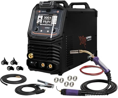SPARTUS MIG MAG svetsmaskin 400 V 300 A dubbel puls, invertersvetsmaskin 4-i-1 Synergic 4-rullar, aluminium svetsmaskin skyddsgas, fyllningstråd & WIG svetsmaskin industri MIG 310DP bestschweissen.de