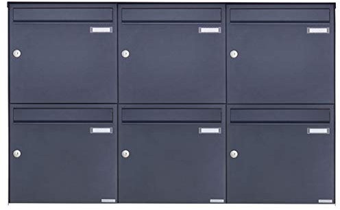 Aufputz Briefkastenanlage Design Basic 382A (6 Briefkästen, waagerecht, RAL 7016 anthrazitgrau feinstruktur matt)