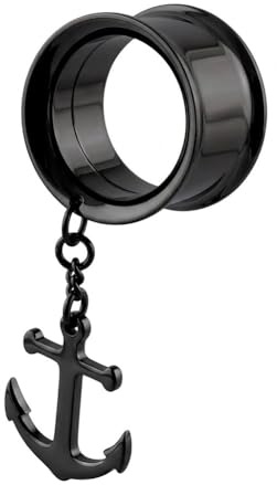 Monster Piercing 316L Chirurgenstahl Double Flared Tunnel | mit Anker Anhänger | Ohr Plug Tunnel Piercing Fleischtunnel | Durchmesser: 6MM bis 16MM | Schwarz