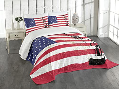 ABAKUHAUS New York Tagesdecke Set, Freiheitsstatue USA, Set mit Kissenbezug Romantischer Stil, für Einzelbetten 170 x 220 cm,Dunkle Koralle Weiß
