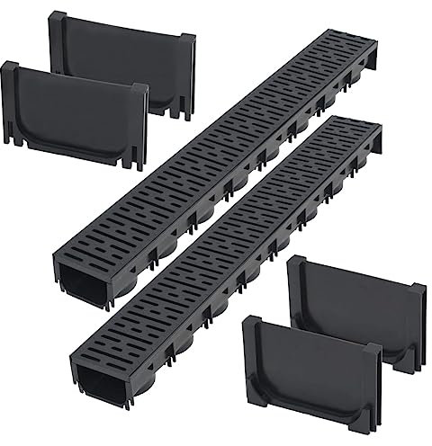 vidaXL Entwässerungsrinne Kunststoffrost Endkappe 2m Bodenrinne Ablaufrinne
