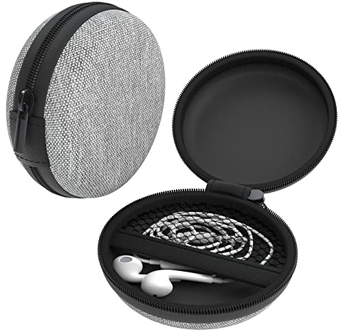 EAZY CASE Universal Tasche für In-Ear Kopfhörer mit Netzfach - Hardcase Aufbewahrungsbox, Schutztasche mit umlaufenden Reißverschluss, extra klein, rund, Hellgrau