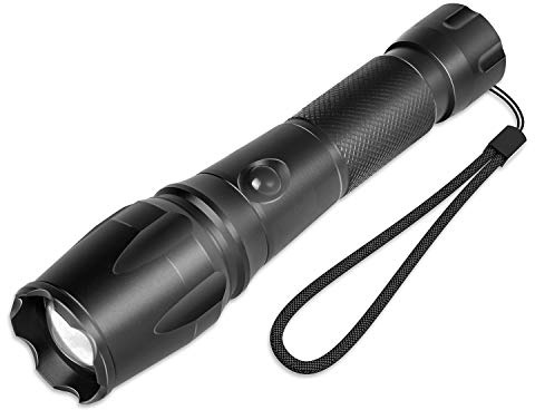 LED-ficklampa 1 200 lumen, taktiska ficklampor, superljus stor ficklampa, starka ficklampor, batteridrivna, vattentät ficklampa med 5 lägen och justerbart fokus för camping, vandring, utomhus