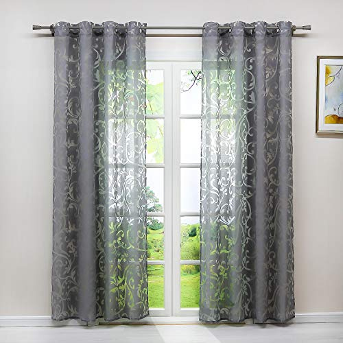 HeichkelL Voile Gardinenschal mit Ösen, 1PC Store BxH 140x245cm Grau | Ausbrenner Transparent Vorhang, Wohnzimmer Gardine