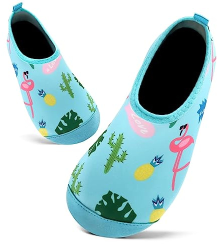 Mabove Badeschuhe Kinder Schwimmschuhe Wasserschuhe Schnell Trocknend Strandschuhe Aquaschuhe für Jungen Mädchen Baby Beach Pool(Blau Flamingo,4/4.5 UK Child,20/21 EU)