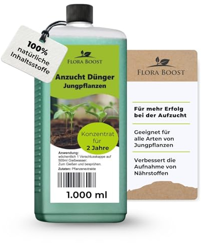 Flora Boost Jungpflanzen Anzucht Dünger 1L, 100% natürlicher Flüssigdünger | Pflanzendünger für bis zu 200L Gießwasser. Gartendünger Für Gemüse- & Obstpflanzen und Blumen