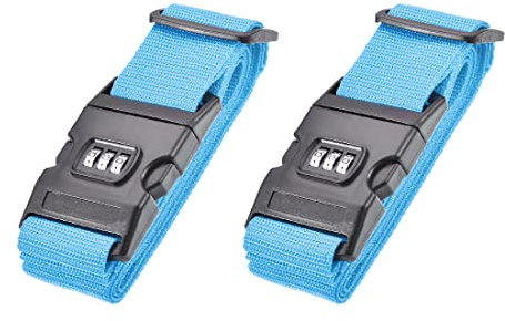 sourcing map 2Stk. Koffergurt Kofferband mit Schnalle Zahlenschloss 2Mx5cm PP Reisepackzubehör Himmelblau