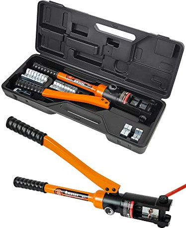 AMZCNC Industrial Hydraulic Cable Lug Crimper (16 TON) 9 AWG to 600 MCM Electrical Terminal Cable Wire Tool Kit with 13 Die Sets
