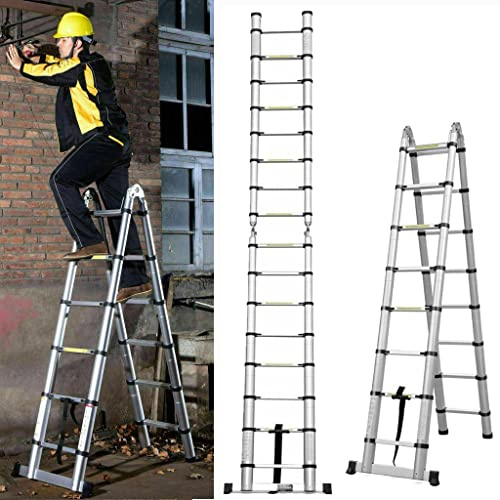 Scala telescopica pieghevole, 2,5 m + 2,5 m, in alluminio, telaio ad A, antiscivolo, compatta, multiuso, facile da riporre, portata 150 kg, EN131