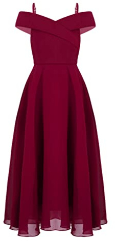 iiniim Robe Cérémonie Soirée Cocktail Enfant Fille Robe Épaules Denudee sans Manches Demoiselles d'honneur Princesse Robes Mousseline De Soie 4-16 Ans Bordeaux 13-14 Ans