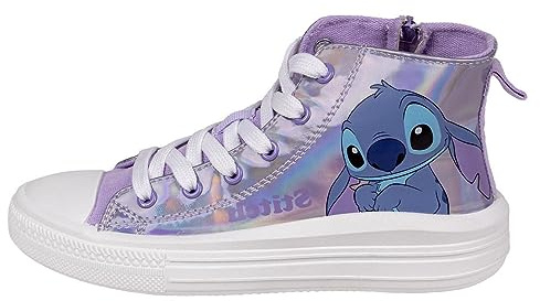 Baskets Stitch - Couleur Rose Holographique - Taille 30 - Fermeture à Lacets - Sneakers Montantes avec Semelle PVC - Motif Stitch - Produit Original Conçu en Espagne