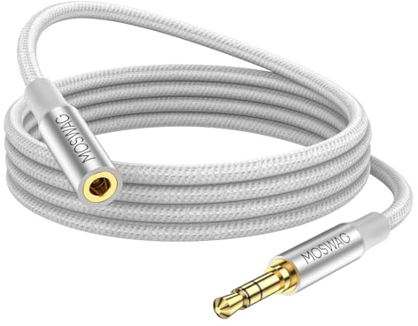 MOSWAG 3M Cable de extensión de Audio de 3,5 mm Adaptador estéreo Macho a Hembra Cable de Nailon Trenzado Compatible con radios de Coche, teléfonos Inteligentes, Auriculares,Reproductores Multimedia