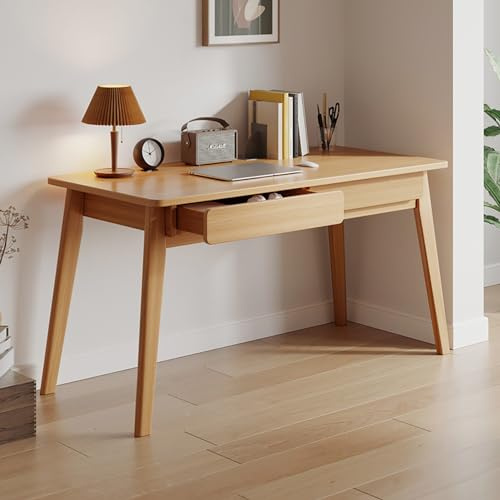 Moderner Computertisch mit 2 Schubladen und Massivholzbeinen, Schreibtisch für Kleine Räume, Stabiler Pc-arbeitstisch für Arbeitszimmer, Schminktisch für Schlafzimmer(80x50x75cm(31x20x30inch), Wood)