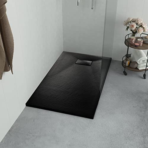 Duschwanne, TANZEM Lamellenwand, Dusche Komplett, Duschrückwand, Komplettdusche, Duschkabine, Duschtasse, Begehbare Dusche, SMC Schwarz 90×90 cm