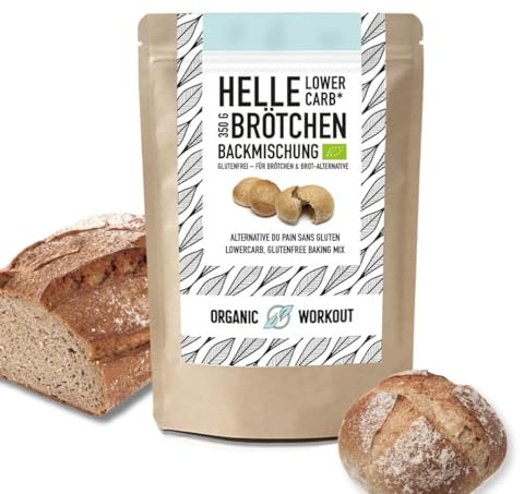 Helle LOWER-CARB BRÖTCHENBACKMISCHUNG 350g – mit Sauerteig, Bio, vegan, glutenfrei, proteinreiches Landbrot-Brot, Lebensmittel ohne Getreide, Organic Workout