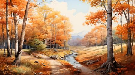 adrium Acryl-Bild 50 x 30 cm: Herbstlandschaft mit Fluss, Wald und Bergen. Digitale Zeichnung. (209769432)