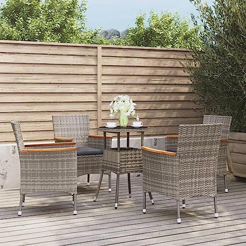 ZEYUAN 5-TLG. Garten-Bistro-Set mit Kissen Grau Poly Rattan Bierzeltgarnitur, Gartenbar, Biertisch Bierbänke, Essgruppe, Gartenmöbel Set, Balkonmöbel, 3187425