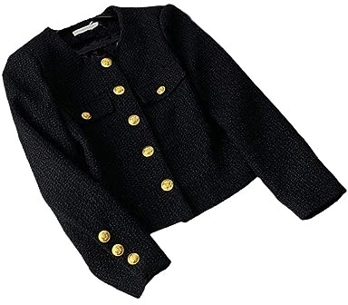 Veste blanche femme tweed bleu printemps veste noir court métal simple boutonnage