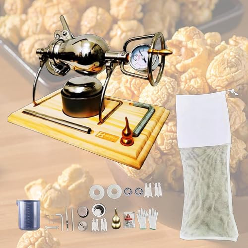 ZZYYZZ Popcorn Machine with Metal Stand & Wood Base, Mini Popcorn Maker with Manual Crank Handle, Chinese Popcorn Popper with Pressure Gauge, DIY Gifts for Men