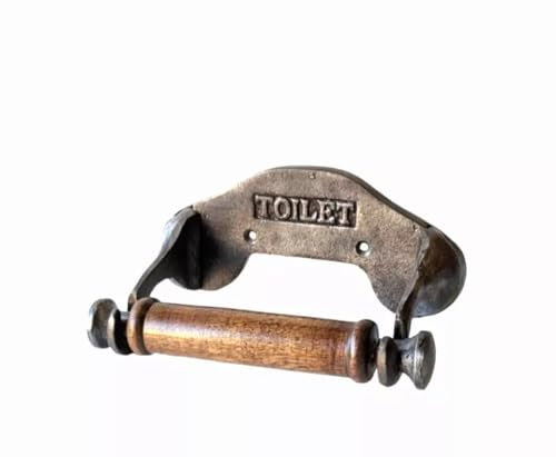 Assorted Collections - Portarrollos de Papel higiénico para Pared, Estilo Industrial en Relieve, de Hierro Fundido, Hebilla de Madera, Accesorios de baño fáciles de Instalar