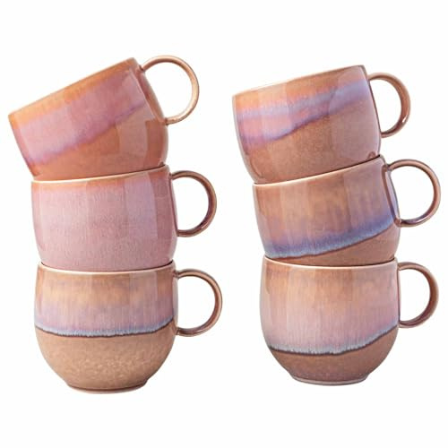 Villeroy & Boch like. by Perlemor Coral Becher mit Henkel 6er Set, 290 ml, Kaffeebecher im Pottery Look mit Effektglasur, Premium Porzellan, 19-5173-9651