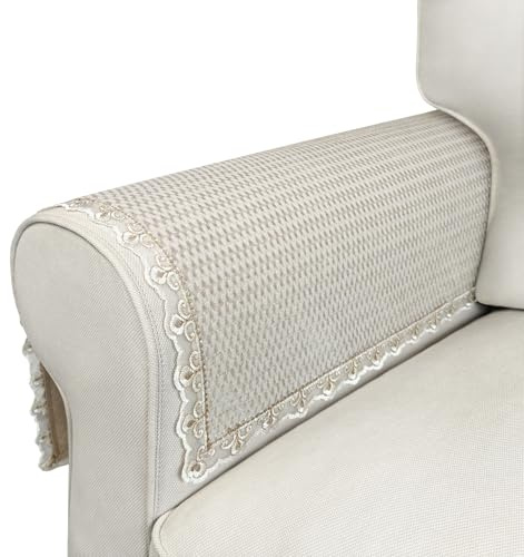 Couch Arm Covers, 2pcs Velvet Sofa Arm Covers, Couch Covers, Non-Slip Lace Armrest Covers, Headrest/Backrest Cover, Seat Cover, Slipcovers for Pet Armchair Loveseat Recliner Furniture(24×20, Beige)