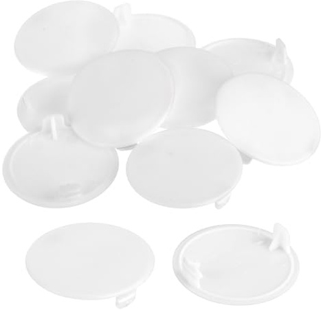 sourcing map 10Pcs Hinge Hole Covers, 40mm(1-9/16) Dia Plastic Concealed Hole Cover Round Flush Type Caps for Furniture Cabinet Cupboard, White