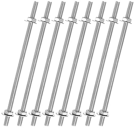 sourcing map 8pcs 8/32 Inch M4 Threaded Rods with 16pcs Hex Nuts and Washers 4 Inch 201 Stainless Steel Full Threads Right-Hand Thread for Hangers, U-Bolts, Beaded Garden Stake Rods, Silver
