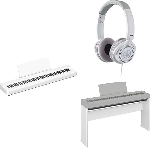 Yamaha P-225 Digitalpiano, weiß — Leichtes, tragbares Digitalpiano im Paket mit HPH-150-Kopfhörern und L-200 Digitalpiano-Ständer aus Holz