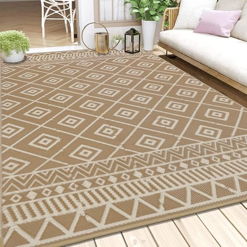 Enyhom Tapis de Terrasse d'extérieur Imperméable Grand 180 x 270 cm, Tapis Exterieur Tissage Résistant aux UV, Tapis de Jardin Pliable Réversible pour Patio, Porche, Balcon