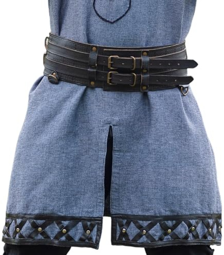 Leonardo Carbone® Unisex Robuster Breiter Wikingergürtel Anike - Ledergürtel Herren, Wikinger Kleidung Herren, Gürtel Damen, LARP, Karneval, Cosplay, Hobbit Kostüm - 100% Echtleder Schwarz