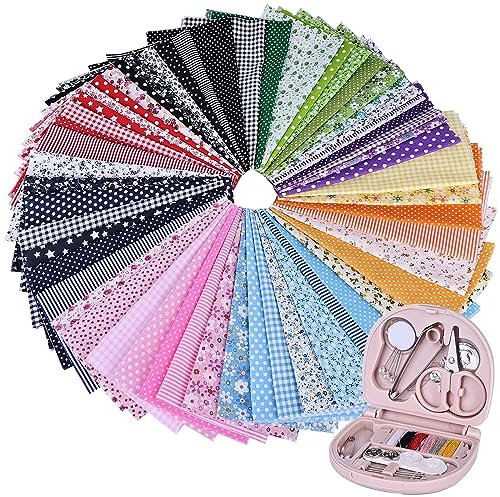 56 Stück Baumwollstoff: 25 x 25 cm Muster Baumwollstoff, Patchwork Stoffe Paket mit Nähkästchen, Baumwollstoff meterware Stoffe zum nähen, Baumwolle Patchwork stoffe für DIY Handgemachtes