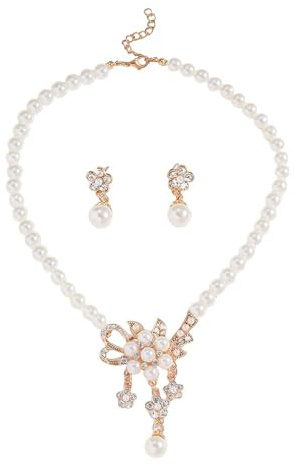 TTPSRY Blumen Schmuckset Perlen Halskette Ohrringe Kristall Strass Brautschmuck Damen Elegant Hochzeit Schmuck