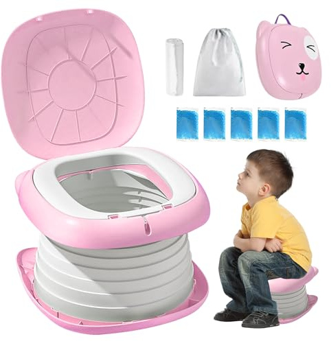 Sedile WC per Bambini, WC Pieghevole per Bambini, Pieghevole WC, Vasino Pieghevole da Viaggio Portatile, Vasino Portatile, Sedile per Vasetto, Vaso Pieghevole da Viaggio Toilette (Rosa)