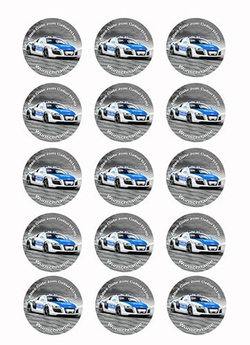Cubcake Polizei Auto Muffin Zuckerbild, 15 Stück, Ø 5cm, 06806M | Mit Wunschname, Essbares Foto, Vorgestanzt, Tortenbild, Super Qualität