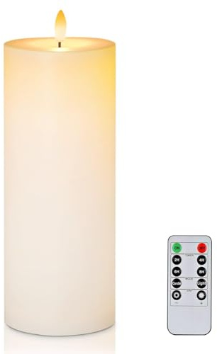 Homemory 10,2 cm x 25,4 cm Große Wasserdicht Outdoor Flackernden Flammenlose Kerzen, Batteriebetriebene LED Stumpenkerzen mit Fernbedienung und Timer, Long Lasting, Weiß