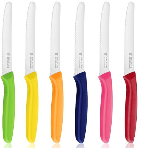 targzier Couteaux de Table Multicolore 6 Pièces,Couteau Tomate en Acier Inoxydable,Couteau de Cuisine Avec Lame Dentelée,Coloré