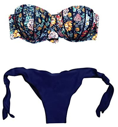 Damen Sexy Bandeau Bikini Set Push Up-Elegant Bikini Set Frauen Set Frauen Trägerlos mit Blumenmuster Sommer-Bikini ohne Träger Set Bauchweg Bikini Oberteil und High Waist Hose Bademode Freizeit