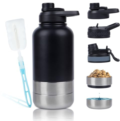 Trinkflasche Hunde für Unterwegs, 1000ml Edelstahl Hundetrinkflasche mit Tragbarer Schüssel, Wasserflasche für Hunde auf Reisen und Outdoor-Aktivitäten.