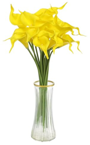 sourcing map Ramo de flores artificiales de seda con lirio de cala artificial de tacto real para decoración del hogar, jardín, boda, fiesta, color amarillo brillante