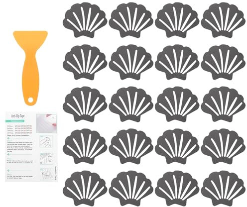 sourcing map 20Pcs Non-Slip Bathtub Stickers, 9x7 cm Shell Shape Shower Floor Non Slip Stickers with Scraper for Bathroom Shower Stairs Ladders, Gray