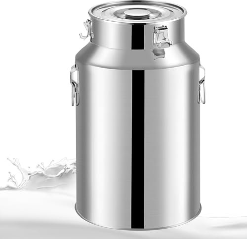 Adima 201 Stainless Steel Milk Transport Cans Bucket Milk Pail Heavy Milk Bucket with Silicone Sealed Lid Milk Churn Pot Airtight Storage Milk Cans 5L/9L/14L/18L,5L