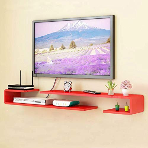 Mobile TV a parete, mensola sospesa, elegante libreria e console multimediale per soggiorno e camera da letto, ideale per router e set top box (rosso, 125-130 cm)