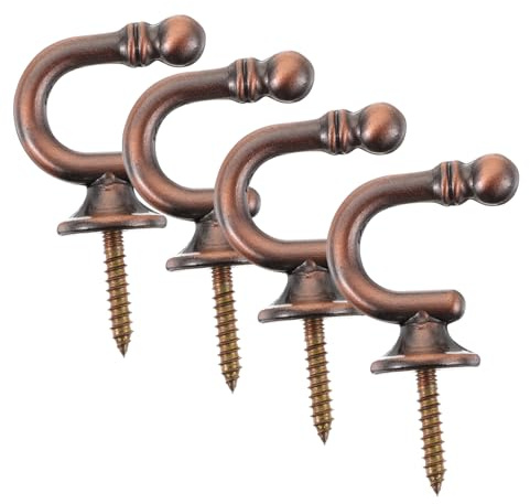 Mikikit Gancho para Muro Cortina Redondo De Zinc 4piezas Color Rojo Bronce Soportes para Cortinas Fijación Resistente Decoración Sala y Dormitorio