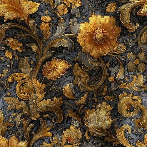 18x236 Vintage Baroque Black Gold Damask Flower Peel and Stick Wallpaper Easy Peel Off Contact Paper Vintage Vinyl Self Adhesive Removable Stick on Wall Paper for Kitchen Cabinet Renter Friendly