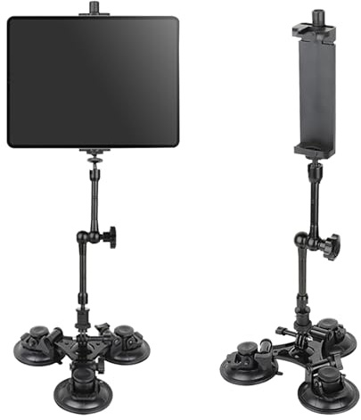 Supporto Tablet, Porta Cellulare Auto Regolabile a 360° per iPad con Tre Potenti Ventose Porta Tablet da Auto con Braccio in Metallo da 5 a 9,8 Pollici per Auto Camion Parabrezza Tettuccio Apribile