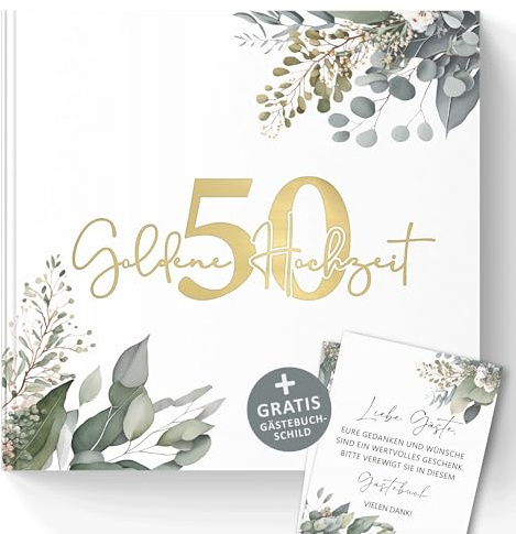 Trendanchor 50 Goldene Hochzeit Gästebuch zum Ausfüllen und Fotos Einkleben - Geschenkideen zum 50. Hochzeitstag für Eltern - 72 Blanko Seiten ohne Fragen