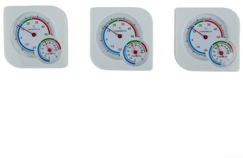 3-Pack Analog Thermometer and Hygrometer for Indoor Outdoor Garden, White, 7.2 x 7.2 cm